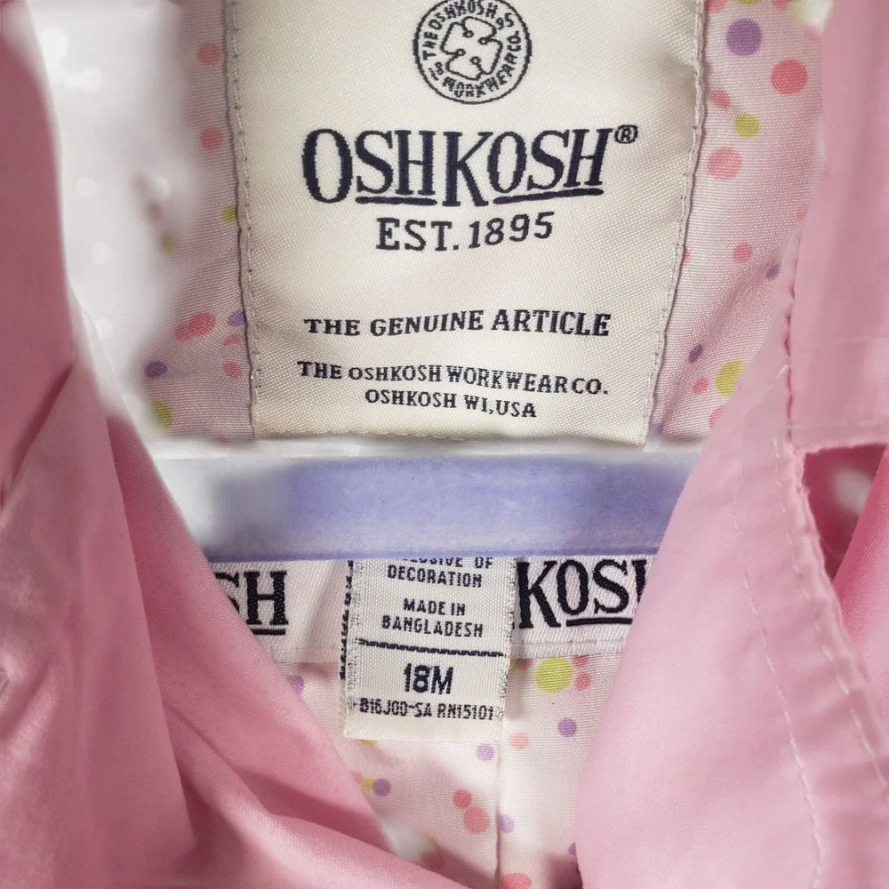Vintage OshKosh Baby Girls Pink Trench Coat Floral‎ Embroidered Jacket 18 mths